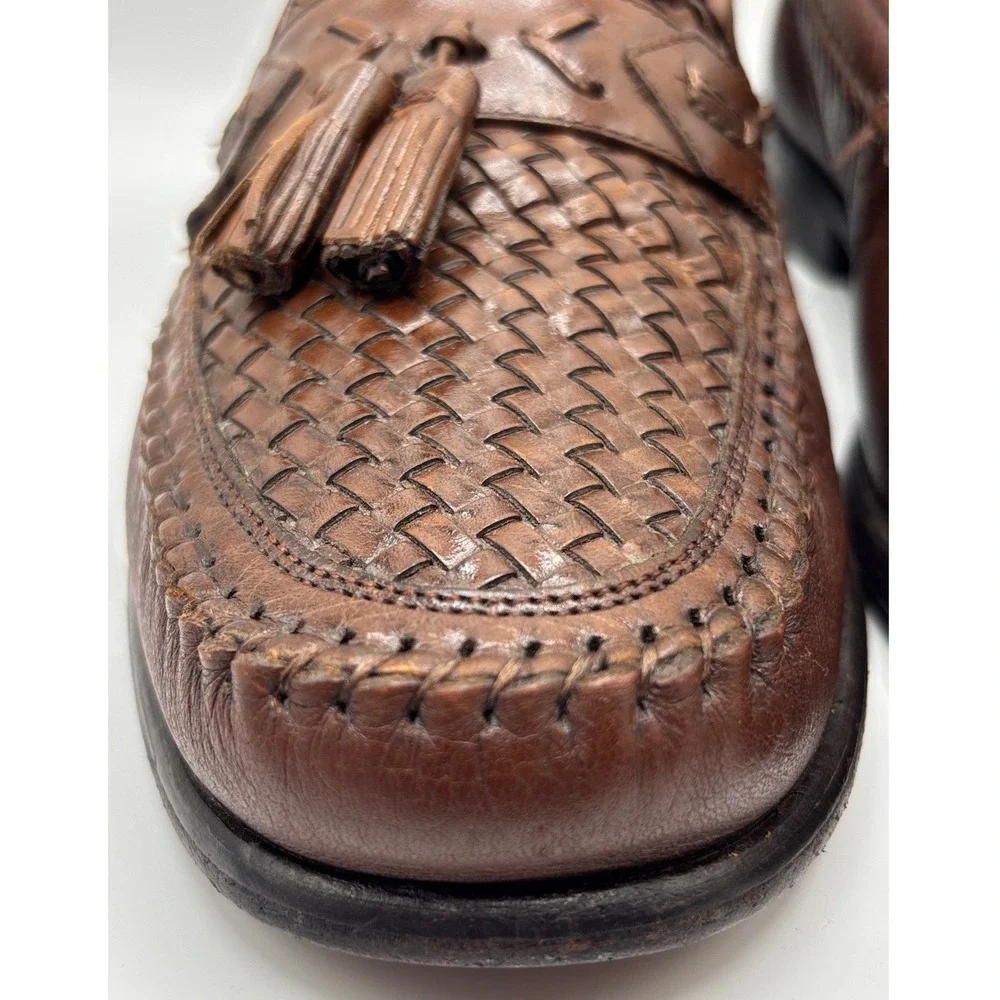 Brass Boot Wellington Classics Men's Brown Woven Leather Tassel Loafers 10.5